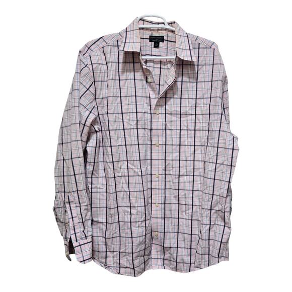 Banana republic factory shirt mens size xl pink blue plaid non iron slim fit - Picture 1 of 13